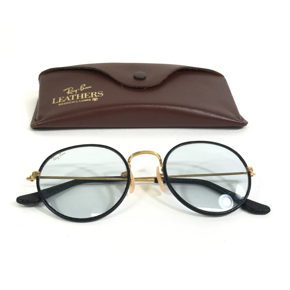 Vintage B&L Ray-Ban Leathers Sunglasses Black Gold with Gray Photochromic Lenses